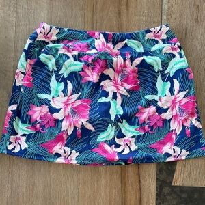 Tommy Bahama Navy Floral Mini Skirt with Pink and Teal Blooms
